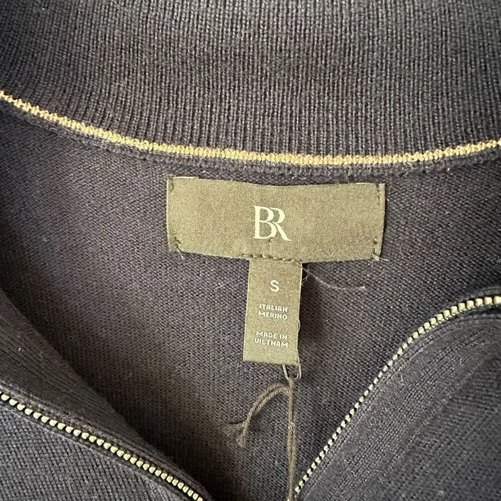 Banana Republic BR Men’s NEW WITH FLAWS Deep Navy Merino Wool Quarter Zip Sweate